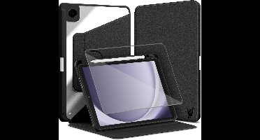 Hoes met Screenprotector geschikt voor Samsung Galaxy Tab A9 Plus / Tab A11 Plus - Book Case Premium Sleep Cover Kunstleer 360 Graden Draaibaar met Auto/Wake Functie en Pencilhouder - Zwart