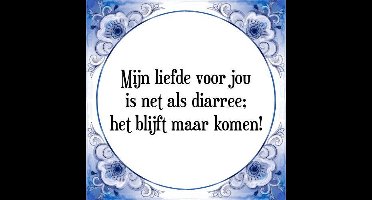 Tegeltje met Spreuk (Tegeltjeswijsheid): Mijn liefde voor jou is net als diarree; het blijft maar komen! + Kado verpakking & Plakhanger