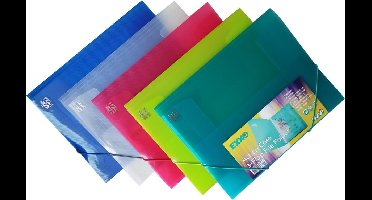 A4 Elastomap met 3 Kleppen - Transparant  - Assorti Kleuren - 5 stuks