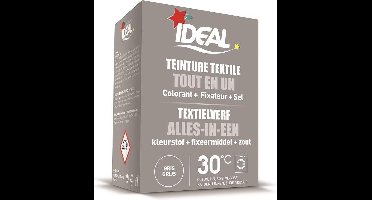 Ideal textielverf Grijs - 350 gram - Wasmachine - Alles in 1 - 30ºC - Eenvoudig en milieuvriendelijk in gebruik