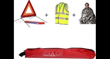 Auto 3-delige Veiligheid Set voor op de Weg – 45x7x7 cm - ANWB Veiligheidsset met Reflecterend Vest, Isolatiedeken en Gevarendriehoek - Autobenodigdheden