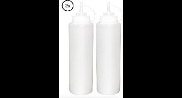2x Sausfles (voordeelpack) - 0,69L - Transparant - Portioneerflessen/ Knijpflessen / Sausflessen