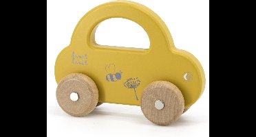 Label Label - Houten Speelgoed Auto - Oker - FSC Hout - Met Hartjes Print & Handvat - Geschikt voor Kindjes vanaf 18 Maanden