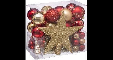Feeric Lights & Christmas - Kerstballenset Met Ster - 44 st - Goud En Rood