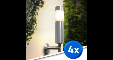 Solar wandlamp buiten 'Lucifer' - Set van 4 - RVS - Warm wit licht (2700K) - 50 lumen - IP44 - Tuinverlichting op zonne-energie