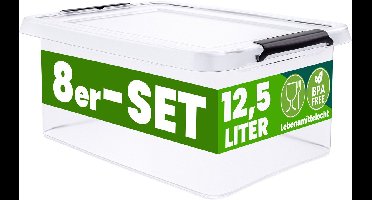 Deuba Opbergox - Set van 8 Stapelbaar 39x29x17cm 12,5L – Transparant