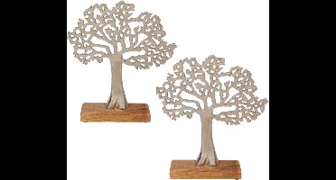 Out of the blue Levensboom - 2x - aluminium - houten voet - 27 cm - Tree of life