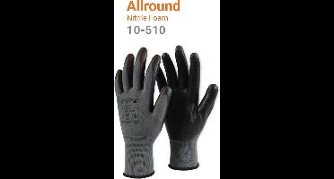 12x 12 paar - Werkhandschoenen PSP 10-510 Allround Nitrile Schuim, Zwart (per doos van 12x 12 paar), maat 9