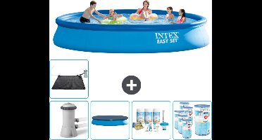 Intex Rond Opblaasbaar Easy Set Zwembad - 457 x 84 cm - Blauw - Inclusief Pomp Afdekzeil - Onderhoudspakket - Filters - Solar Mat