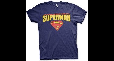 DC Comics Superman Heren Tshirt -XL- Blockletter Logo Blauw