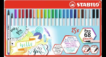 STABILO Pen 68 Brush - Premium Brush Viltstift - Met Flexibele Penseelpunt - Metalen Etui Met 25 Kleuren