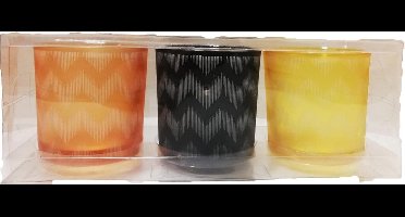 Windlichten - Theelichten - Set van 3  - Geel, Oranje, Zwart