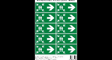 Pictogram sticker E007-A90 Verzamelplaats bij evacuatie O rechts - 100x50mm 10 stickers op 1 vel