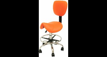 Ergonomische Zadelkruk met Rugleuning Oranje op Wielen Laag (40-57cm) / met Voetsteun / Standaard wielen