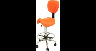 Ergonomische Zadelkruk met Rugleuning Oranje op Wielen Standaard (50-68cm) / met Voetsteun / Standaard wielen