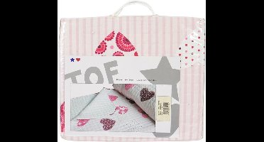 Sprei 130x150 cm – extra warme deken voor bed – roze met hartjes en strepen – meisjes – plaid voor bed