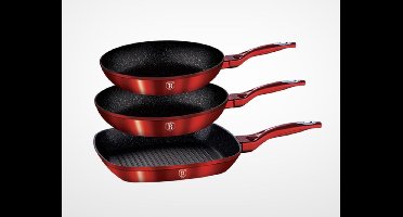 2 koekenpannen en 1 grillpan van Berlinger Haus (rood metallic)