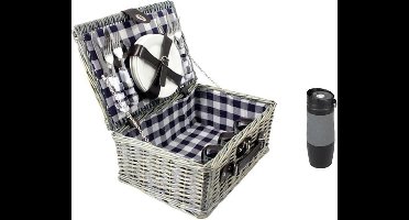 Picknickmand Ezio blauw met thermosbeker grijs