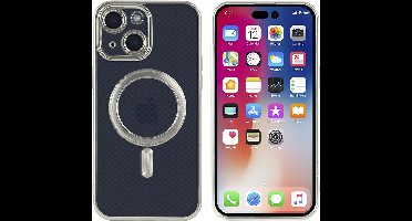 Hoesje Geschikt voor iPhone 15 Magsafe hoes - Lens beschermer – backcover – Transparant / Zilver