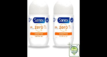 2 x Sanex - Deodorant - Roller - Zero% - Sensitive - Zonder Alcohol & Parabenen - 50 ml - Grootverpakking - Deodorant Zonder Alcohol - Deodorant Zonder Parabenen - Gevoelige Huid - Milde Deodorant - Langdurige Bescherming