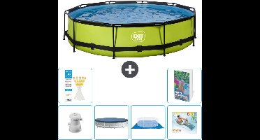 EXIT Rond Lime Frame Zwembad - 360 x 76 cm - Inclusief Pomp - Afdekzeil - Grondzeil - Loungebed - 7-delig