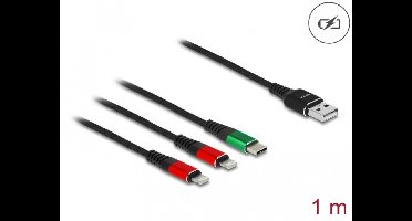 Delock USB Charging Cable 3 in 1 Type-A to 2 x Lightning™ / USB Type-C™ 1 m