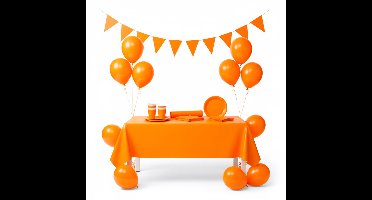 Oranje Feestpakket – ballonnen, vlaggenlijn, tafelkleed, borden en bekers - complete feestversiering