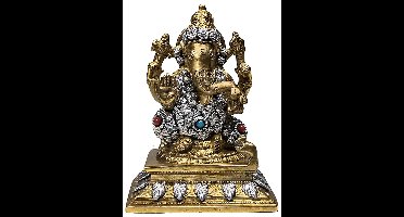 Ganesha beeld - 14 - Messing - Metaal - Zilver - Goud - M