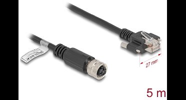 Delock M12 Cable D-coded 4 pin female to RJ45 plug with screws Cat.5e FTP 5 m black