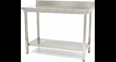 Werktafel rvs - 60 x 60 cm - Verstelbare Hoogte - met Spatrand en Onderschap