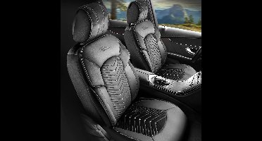 Stoelhoezen Nissan Navara 1997 – 2004 – Dubai Serie Zwart Grijs Met Borduursel – perfecte pasvorm - Luxe Velours (Voorstoelen set 2 voorstoelen)