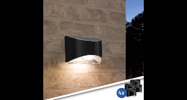 Solar wandlamp buiten 'Quinn' - Voordeelset van 4 stuks - Down light - Tuinverlichting op zonne-energie geschikt voor schutting - Zwart