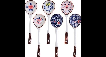 Keramische Lepels Set – 6 stuks Japanse Lange Lepels – Comfortabele Handgreep Keukenbestek, Geschikt voor Ramen, Wonton en Miso Soep – Elegante Keuze voor Noedels en Dumplings