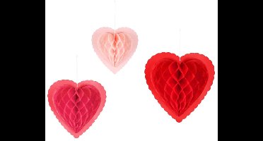PartyDeco - Papieren honeycomb harten - 3 stuks - Valentijnsdag versiering - Valentijnsdag cadeau - valentijnsdag