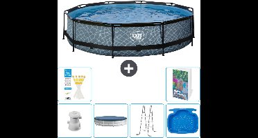 EXIT Rond Stone Frame Zwembad - 360 x 76 cm - Inclusief Pomp - Afdekzeil - Ladder - Voetenbad - 7-delig