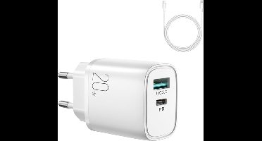 JOYROOM Oplader met USB-C en USB-A - USB C naar Lightning Kabel - Snellader - 20W - Wit
