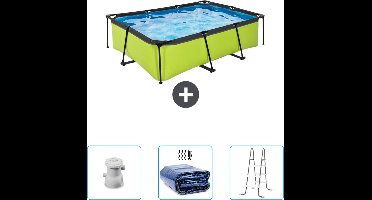 EXIT Rechthoekig Lime Frame Zwembad - 220 x 150 x 65 cm - Inclusief Pomp - Solarzeil - Ladder - Nu extra voordelig