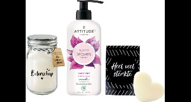 Attitude Cadeauset Sterkte Beterschap - Attitude Super Leaves Hand Soap WhiteTea - Paper Dreams Kaars Black & White Beterschap - Soap & Gift Doosje vol zeep Sterkte