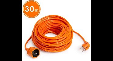Verlengsnoer - 30 m - Oranje - Schuko CEE 7/4 Stopcontact - Stekker CEE 7/7 - H05VV-F 3×1,5 mm² - 10/16 A - 250 V AC - IP20 - PVC Mantel - Geschikt voor Huis, Kantoor & Tuin [20507OR]