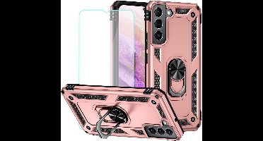 Hoesje Geschikt Voor Samsung Galaxy S23 Hoesje Anti-Shock Hybrid Armor hoesje Rose Goud Met Screenprotector - 2 pack