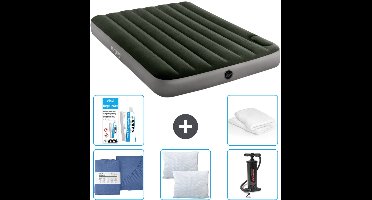 Intex Luchtbed - Twijfelaar - 137 x 191 x 25 cm - Groen - Inclusief Hoeslaken - Kussen - Pomp - Reparatieset en Kussenbeschermer