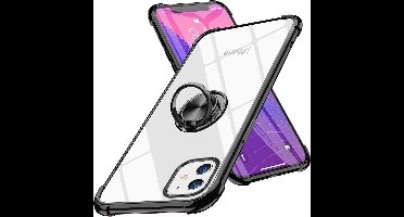 Hoesje Geschikt voor iPhone 12 Mini hoesje - Backcover met Ringhouder - Verstevigde hoeken - Transparant / Zwart
