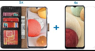 Hoesje Geschikt Voor Samsung Galaxy a12 hoesje bookcase Zwart - Hoesje Geschikt Voor Samsung Galaxy a12 hoesje - 4x Hoesje Geschikt Voor Samsung Galaxy a12 screenprotector screen protector