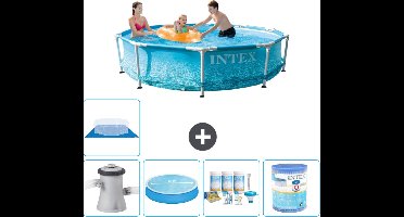 Intex Rond Frame Zwembad - 305 x 76 cm - Waterprint - Inclusief Pomp Solarzeil - Onderhoudspakket - Filter - Grondzeil - Solar Mat