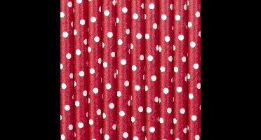 Partydeco Drinkrietjes - papier - 50x - rood/wit polkadots - 19,5 cm - rietjes