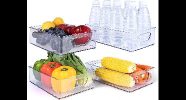 Koelkastorganizer, set van 4, opbergbox voor koelkast, koelkast, keukenorganizer voor eetkamer, vriezer, kast, lade, kantoor, BPA-vrij