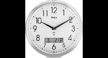 Mebus Wandklok 29cm Draadloos LCD Datum Temperatuur Wit
