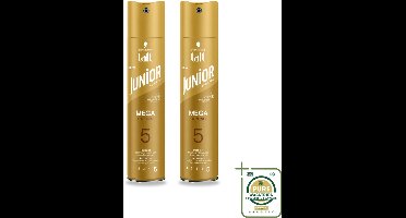 2 x Taft - Mega Strong 5 - Junior Haarspray - Extra sterke hold voor kids - 250 ml - Haarspray Voor Kinderen - Milde Haarspray - Sterke Fixatie - Haarspray 250 Ml - Vegan Haarspray