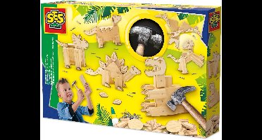 SES Creative Timmerset Dino's met Hamer en Houten Plankjes - Voor Jongens vanaf 6 Jaar - Timmerset Kinderen - Schoencadeautjes Sinterklaas