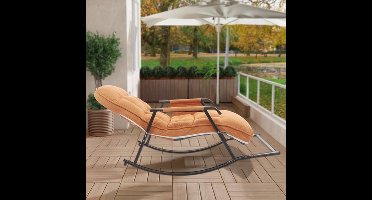 Relaxfauteuil – Schommelstoel – Loungefauteuil – Verstelbare Stoel – Relaxstoel – Stalen Frame – 3-stand Voetsteun – Oranje – Comfortabele Zit – Geschikt Voor Harde Vloeren